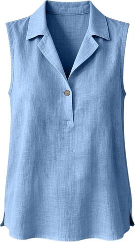 Linen Tops for Women Summer Casual Cotton Tank Top V Neck Sleeveless Collared Blouses Boho Beach Vacation Outfits in Saudi Arabia