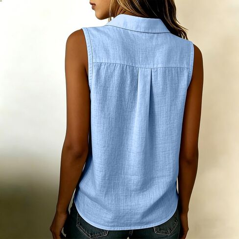 Linen Tops for Women Summer Casual Cotton Tank Top V Neck Sleeveless Collared Blouses Boho Beach Vacation Outfits in Saudi Arabia