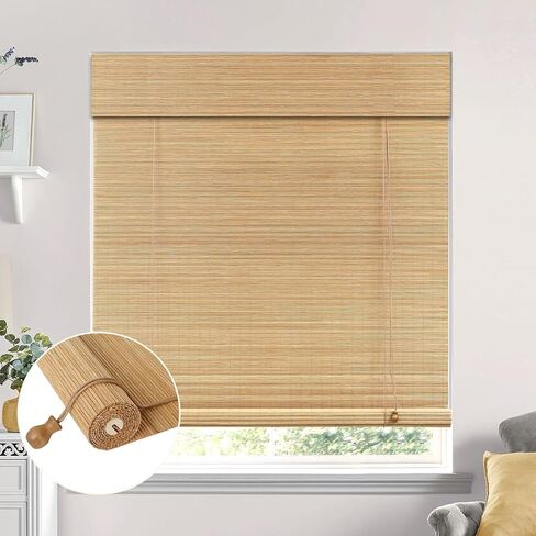 No Drill Bamboo Blinds for Interior Windows, Bamboo Shades for Indoor Windows, Roller Shades for Indoor Window and Outdoor Patio, Easy to Install for Home & Porches in Kuwait