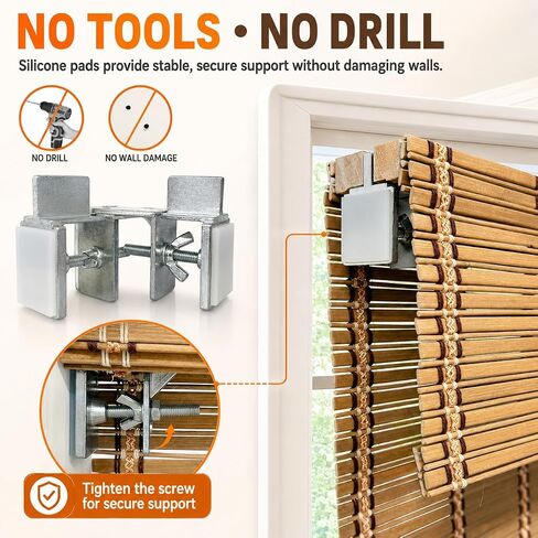 No Drill Bamboo Blinds for Interior Windows, Bamboo Shades for Indoor Windows, Roller Shades for Indoor Window and Outdoor Patio, Easy to Install for Home & Porches in Kuwait