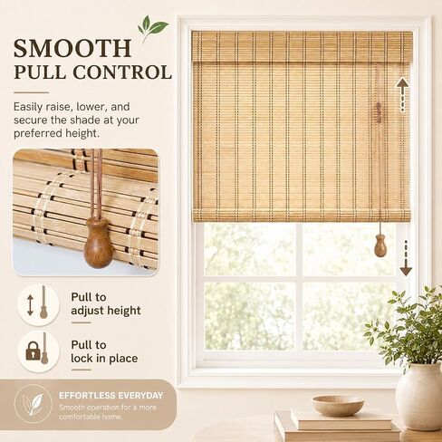 No Drill Bamboo Blinds for Interior Windows, Bamboo Shades for Indoor Windows, Roller Shades for Indoor Window and Outdoor Patio, Easy to Install for Home & Porches in Kuwait