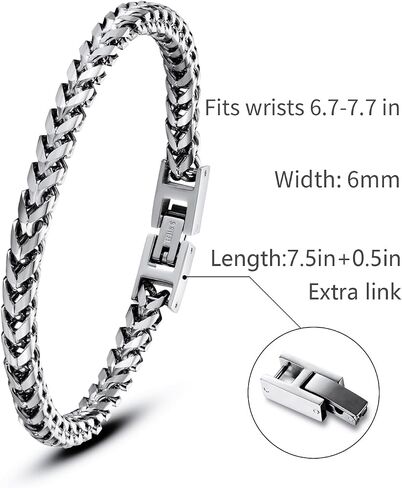 Mens Bracelet - Stainless Steel Fold Over Clasp Franco Chain Bracelets for Men Jewelry Gifts for Dad Grandpa Husband in Saudi Arabia