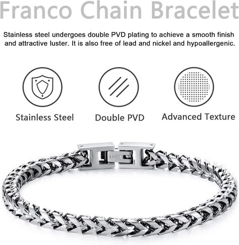 Mens Bracelet - Stainless Steel Fold Over Clasp Franco Chain Bracelets for Men Jewelry Gifts for Dad Grandpa Husband in Saudi Arabia
