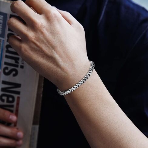 Mens Bracelet - Stainless Steel Fold Over Clasp Franco Chain Bracelets for Men Jewelry Gifts for Dad Grandpa Husband in Saudi Arabia