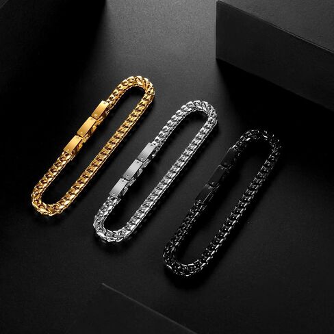 Mens Bracelet - Stainless Steel Fold Over Clasp Franco Chain Bracelets for Men Jewelry Gifts for Dad Grandpa Husband in Saudi Arabia