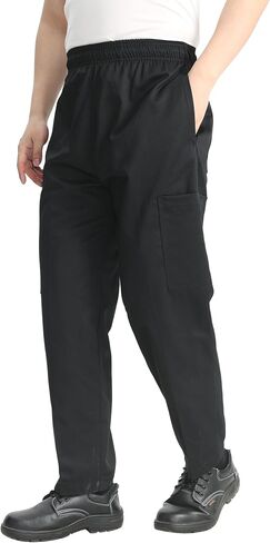 KITCHIEF Men's Baggy Chef Pants Black Cargo Pants for Men Chef Server Work Pants for Kitchen & Restaurant - Drawstring Waist in Saudi Arabia