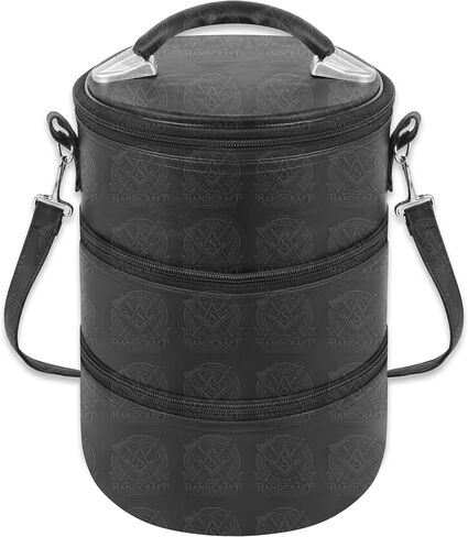 Stacked Triple Hat Organizer Case, 3-Zipper Cylindrical Fez & Ceremonial Hat Storage, 12" x 9" Round, Black Faux Leather, Velvet Lined, Detachable Shoulder Strap in Saudi Arabia