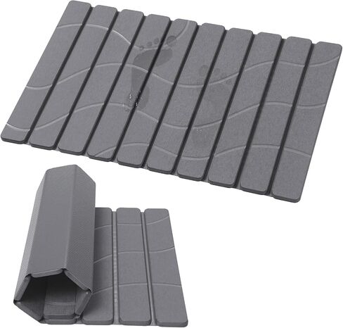 Linidcoud Foldable Stone Bath Mat, Non Slip Large Diatomaceous Shower Mat, Super Absorbent Quick Drying Stone Mat for Bathroom Kitchen Floor Counter Sink,Easy to Clean & Store (24" x 16" Dark Gray) in Saudi Arabia