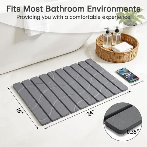 Linidcoud Foldable Stone Bath Mat, Non Slip Large Diatomaceous Shower Mat, Super Absorbent Quick Drying Stone Mat for Bathroom Kitchen Floor Counter Sink,Easy to Clean & Store (24" x 16" Dark Gray) in Saudi Arabia