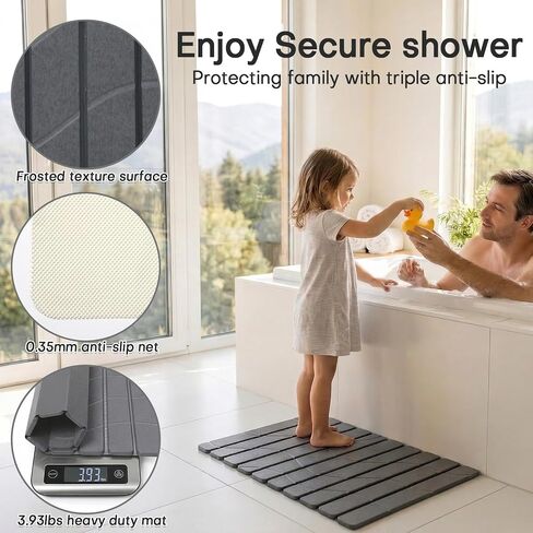 Linidcoud Foldable Stone Bath Mat, Non Slip Large Diatomaceous Shower Mat, Super Absorbent Quick Drying Stone Mat for Bathroom Kitchen Floor Counter Sink,Easy to Clean & Store (24" x 16" Dark Gray) in Saudi Arabia