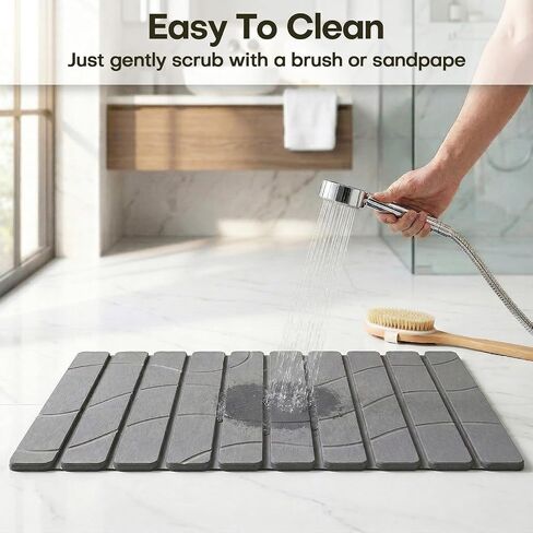Linidcoud Foldable Stone Bath Mat, Non Slip Large Diatomaceous Shower Mat, Super Absorbent Quick Drying Stone Mat for Bathroom Kitchen Floor Counter Sink,Easy to Clean & Store (24" x 16" Dark Gray) in Saudi Arabia