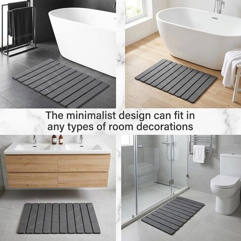 Linidcoud Foldable Stone Bath Mat, Non Slip Large Diatomaceous Shower Mat, Super Absorbent Quick Drying Stone Mat for Bathroom Kitchen Floor Counter Sink,Easy to Clean & Store (24" x 16" Dark Gray) in Saudi Arabia