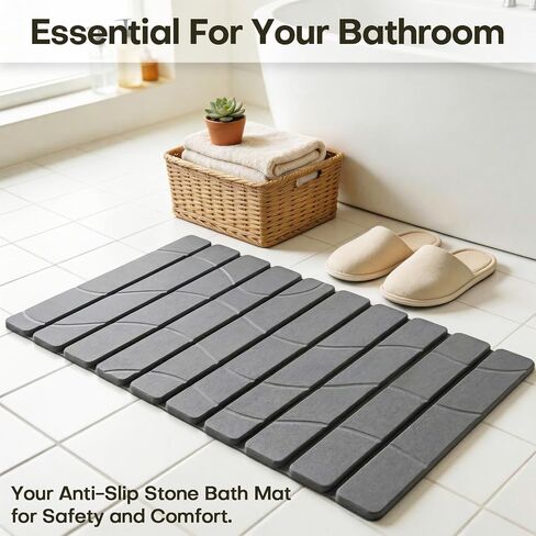 Linidcoud Foldable Stone Bath Mat, Non Slip Large Diatomaceous Shower Mat, Super Absorbent Quick Drying Stone Mat for Bathroom Kitchen Floor Counter Sink,Easy to Clean & Store (24" x 16" Dark Gray) in Saudi Arabia