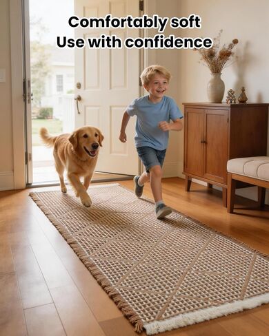 Large Bathroom Rugs 2' x 6', Long Runner Rug Waffle Bath Mat for Kitchen Rugs, Absorbent and Washable Bathroom Mat for Laundry Room, Soft Boho Runner Decor, Entryway Hallway Runner Rug No Slip in Saudi Arabia