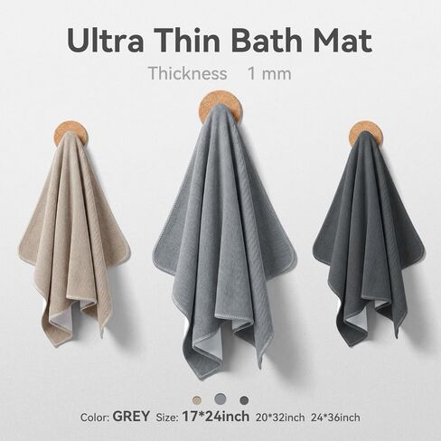 MontVoo Ultra Thin Bath Mat, Super Absorbent Bathroom Mat, Quick Drying Bath Rugs for Bathroom, Machine Washable Non-Slip Bathroom Rug Front of Bathtub, RV, Shower Room, Sink, (17x24, Grey, 1Pack) in Saudi Arabia