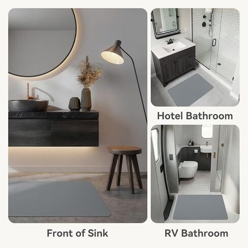 MontVoo Ultra Thin Bath Mat, Super Absorbent Bathroom Mat, Quick Drying Bath Rugs for Bathroom, Machine Washable Non-Slip Bathroom Rug Front of Bathtub, RV, Shower Room, Sink, (17x24, Grey, 1Pack) in Saudi Arabia