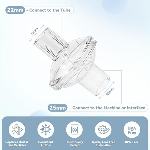 CPAP Inline Filters,Replacement Cpap Filter fits 22mm & 25mm CPAP Bilevel Tubes, Efficient Air Filtration, CPAP Supplies 6-Pack in Kuwait
