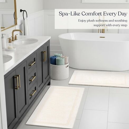 Organic Cotton Reversible Bath Mat – 3000 GSM, GOTS Certified, Ultra-Thick & Super Absorbent | Soft, Plush & Quick-Drying Bathroom Rug (Ivory, 20x30) in Saudi Arabia