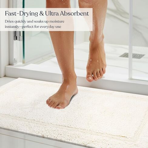Organic Cotton Reversible Bath Mat – 3000 GSM, GOTS Certified, Ultra-Thick & Super Absorbent | Soft, Plush & Quick-Drying Bathroom Rug (Ivory, 20x30) in Saudi Arabia