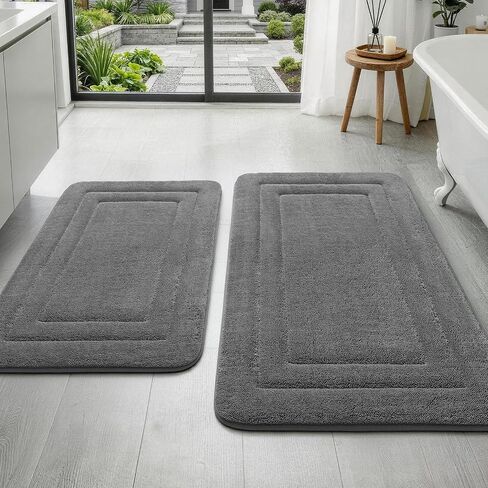 YIHOUSE Bathroom Rugs Sets 2 Piece, Towel-Like Soft Absorbent Thick High Density Memory Foam Bath Mat Set, Non-Slip Machine Washable Bath Rugs for Bathroom, Tub & Shower (32"x20"+24"x17", Dark Grey) in Saudi Arabia