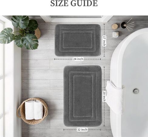 YIHOUSE Bathroom Rugs Sets 2 Piece, Towel-Like Soft Absorbent Thick High Density Memory Foam Bath Mat Set, Non-Slip Machine Washable Bath Rugs for Bathroom, Tub & Shower (32"x20"+24"x17", Dark Grey) in Saudi Arabia