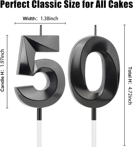 50th Birthday Decorations for Men Women, Black Number 50 Birthday Candle for Cake, 4.7 Inch Number 50 Candle Cake Topper, 50th Birthday Candles for Women and Men, Milestone Party Supplies in Kuwait