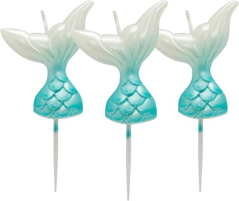 Mermaid Birthday Candles-3 Pack Gradient Pink & Blue Wax Cake Decorations,Ocean Theme Party Supplies Birthday and Under The Sea Celebrations (Gradient Pink) in Saudi Arabia