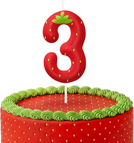 Strawberry Birthday Candles, Fruit Birthday Cake Candles for Girls Boys, Strawberry Shortcake or Red Cake Topper for Theme Party Decorations, Birthday Cake Decorations for Pet Party Supplies Number 2 in Saudi Arabia