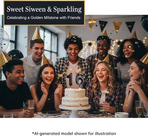 Sweet 16 ديكورًا للأولاد والبنات، شمعة عيد ميلاد سوداء رقم 16 للكيك، 4.7 بوصة رقم 16 شمعة كعكة توبر، حلوة 16 شمعة للكيك، لوازم حفلات عيد الميلاد السادس عشر in Kuwait