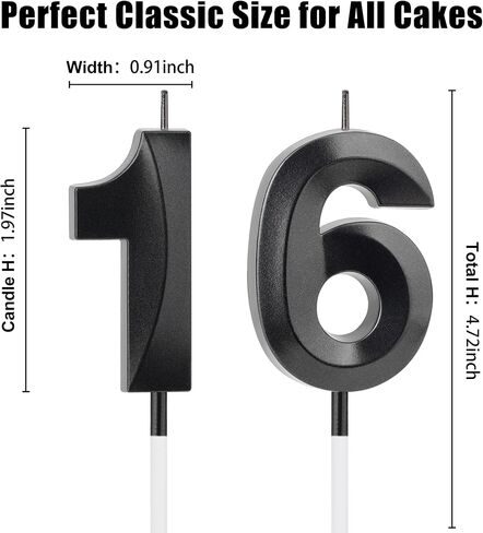 Sweet 16 ديكورًا للأولاد والبنات، شمعة عيد ميلاد سوداء رقم 16 للكيك، 4.7 بوصة رقم 16 شمعة كعكة توبر، حلوة 16 شمعة للكيك، لوازم حفلات عيد الميلاد السادس عشر in Kuwait