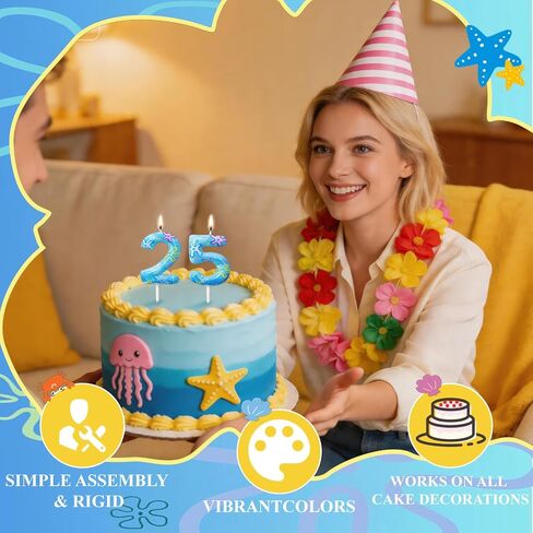 Number 25 Birthday Candle for Cake, Sponge Cartoon Flower Cloud Cake Topper, Cute Birthday Cupcake Decoration for 25th Birthday Party Supplies in Saudi Arabia