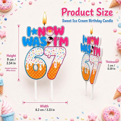 Ice Cream Drip 6 7 Number Birthday Candle, I was 6 Now I'm 7 Theme Birthday Cake Topper Candle for Boy Girl 7 Years Old, 67 Happy Birthday Party Supllies in Saudi Arabia
