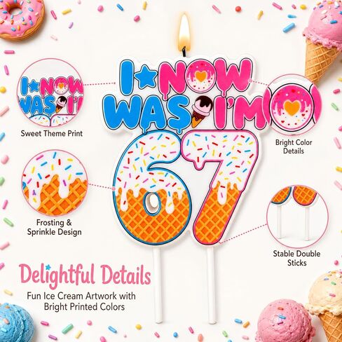 Ice Cream Drip 6 7 Number Birthday Candle, I was 6 Now I'm 7 Theme Birthday Cake Topper Candle for Boy Girl 7 Years Old, 67 Happy Birthday Party Supllies in Saudi Arabia