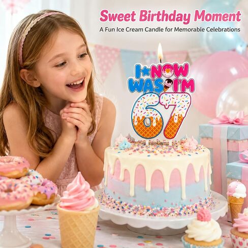 Ice Cream Drip 6 7 Number Birthday Candle, I was 6 Now I'm 7 Theme Birthday Cake Topper Candle for Boy Girl 7 Years Old, 67 Happy Birthday Party Supllies in Saudi Arabia