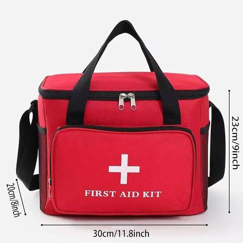 Emergency Medical Bag Organizer - Large Pill Bottle Storage with Detachable Pouch, Waterproof First Aid Kit Case for Travel & Home (Red, Large) in Saudi Arabia