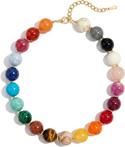 Colorful Beaded Necklace for Women Boho Statement Chunky Necklace Natural Stone Beads Gemstone Choker Necklaces Handmade Summer Beach Jewelry in Saudi Arabia