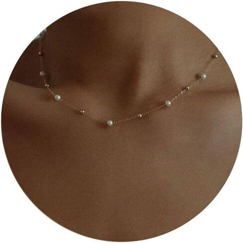 Gold Pearl Necklaces for Women, Dainty Small Simple 18K Gold Plated Choker Bead Necklaces for Women Handmade Pearl Jewelry Bridesmaid Gifts Style 1 in Saudi Arabia