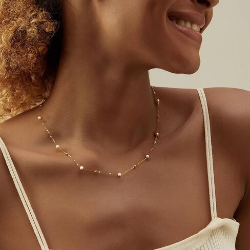 Gold Pearl Necklaces for Women, Dainty Small Simple 18K Gold Plated Choker Bead Necklaces for Women Handmade Pearl Jewelry Bridesmaid Gifts Style 1 in Saudi Arabia