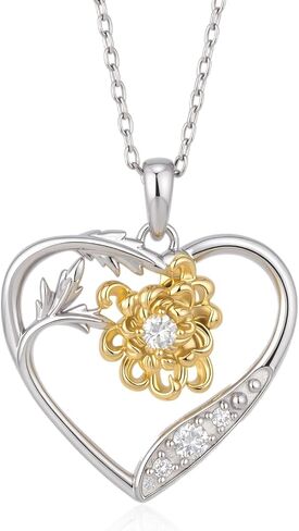 Lab Grown Diamond Chrysanthemum Necklace for Women, 925 Sterling Silver Diamonds Heart Pendant Birth Flower Necklaces Flower Jewelry Gifts for Women in Kuwait