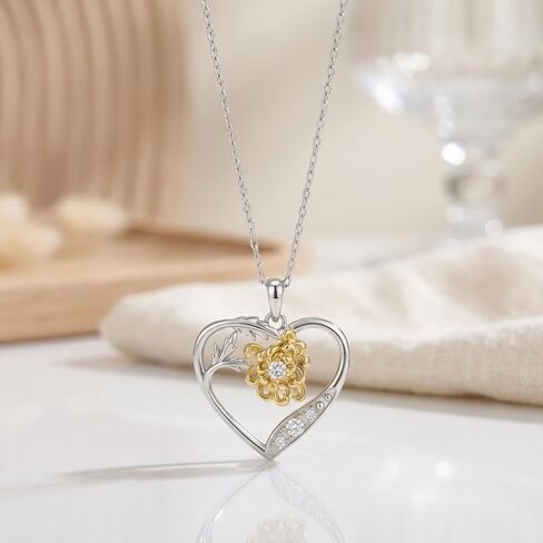 Lab Grown Diamond Chrysanthemum Necklace for Women, 925 Sterling Silver Diamonds Heart Pendant Birth Flower Necklaces Flower Jewelry Gifts for Women in Kuwait