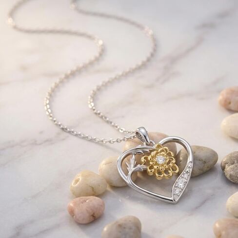 Lab Grown Diamond Chrysanthemum Necklace for Women, 925 Sterling Silver Diamonds Heart Pendant Birth Flower Necklaces Flower Jewelry Gifts for Women in Kuwait