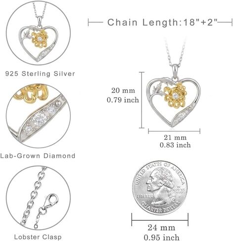Lab Grown Diamond Chrysanthemum Necklace for Women, 925 Sterling Silver Diamonds Heart Pendant Birth Flower Necklaces Flower Jewelry Gifts for Women in Kuwait