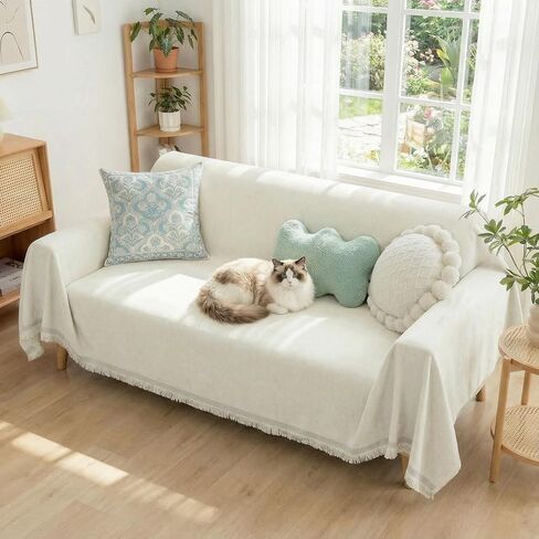 Pet Couch Cover for Dogs Sectional Sofa Covers Washable for 2 Cushion Couches, Chenille Beige Couch Cover Blanket Non Slip Loveseat Pet Sofa Covers Protector for Dog Cats (71" x 118", Beige) in Saudi Arabia