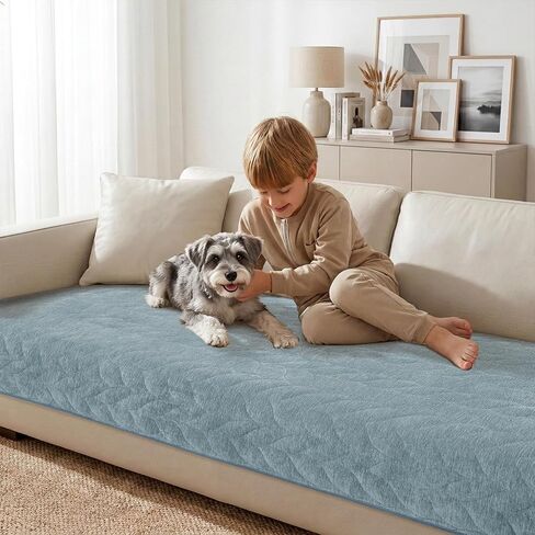 JIUZHEN Couch Cover for Dogs Chenille Quilted Couch Covers for Pets Washable Sofa Protector for 3 Cushion Cover Non Slip Sofa Slipcover with Straps(34" x 82", Light Grey) in Saudi Arabia