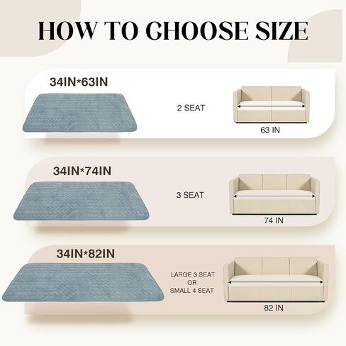 JIUZHEN Couch Cover for Dogs Chenille Quilted Couch Covers for Pets Washable Sofa Protector for 3 Cushion Cover Non Slip Sofa Slipcover with Straps(34" x 82", Light Grey) in Saudi Arabia
