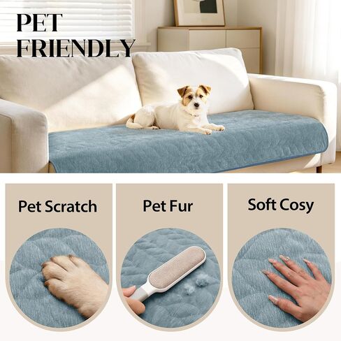 JIUZHEN Couch Cover for Dogs Chenille Quilted Couch Covers for Pets Washable Sofa Protector for 3 Cushion Cover Non Slip Sofa Slipcover with Straps(34" x 82", Light Grey) in Saudi Arabia