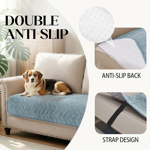 JIUZHEN Couch Cover for Dogs Chenille Quilted Couch Covers for Pets Washable Sofa Protector for 3 Cushion Cover Non Slip Sofa Slipcover with Straps(34" x 82", Light Grey) in Saudi Arabia
