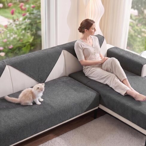 Wear & Tear Resistant Washable Couch Covers for Sectional Sofa, Soft Non-Slip Sofa Cover Pet Friendly, Light Portable Slipcovers for 3-Cushion Couch, Deep Gray, 36"×83", 1pcs in Saudi Arabia