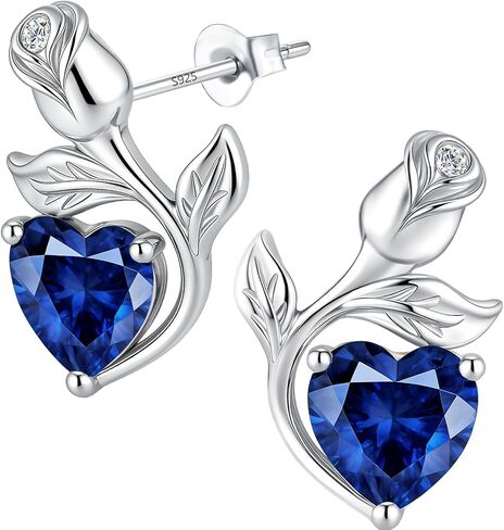 0.8CT Rose Heart Earrings Option of Sapphire Moissanite Stud Earrings Lab-Grown Earrings Birthstone Earrings for Women S925 Sterling Silver Post D Color VVS1 Clarity Ideal Gift for Wife Mother for Birthday Anniversary Mothers Day Gift for Mom Conveying I  in Saudi Arabia