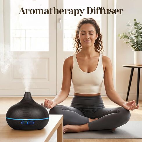 Hanolly Essential Oil Diffuser for Home, 500ML Aromatherapy Diffuser Humidifier with 12 Essential Oils, 7 Color LED Lights, Quiet Cool Mist Diffuser for Bedroom, Office in Saudi Arabia